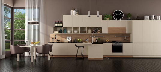 Modern beige kitchen in a villa