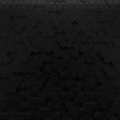  Abstract hexagonal background. Grunge Polygonal Hex geometry dark surface . Futuristic technology black texture concept. 3d Rendering.