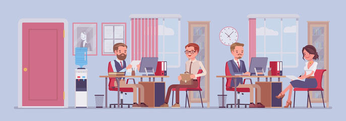 Wall Mural - Office business workspace, manager interviewing, staff working