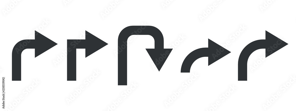 Black arrows. Turn Right signs - obrazy, fototapety, plakaty 
