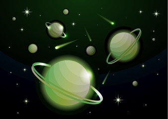 Wall Mural - fantastic space background with planets with ring, stars and comets. astronomy and space, celestial 