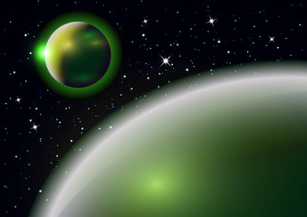 Wall Mural - fantastic background of outer space with planets, sky and stars. vector illustration.