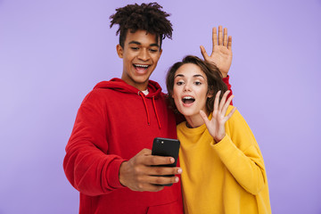 Poster - Cheerful multhiethnic teenage couple