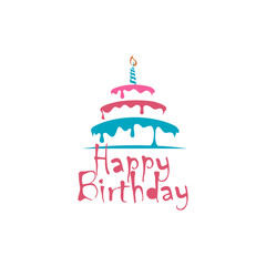 Wall Mural - design of birthday cake with candle isolated on white background