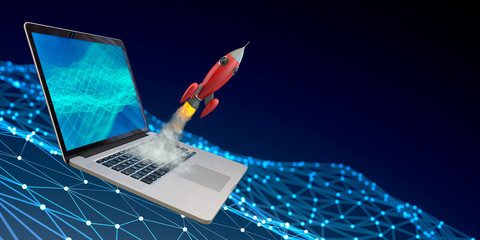 Laptop mit Rakete