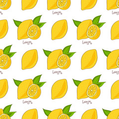 Wall Mural - Lemon, background, wallpaper, seamless. Sketch doodle. On a white background.