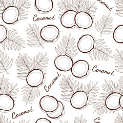 Wall Mural - Coconut. Background, wallpaper, seamless. Sketch doodle. monochromatic