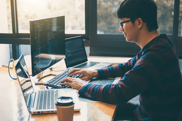 Wall Mural - professional development programmer working in programming website a software and coding technology,
