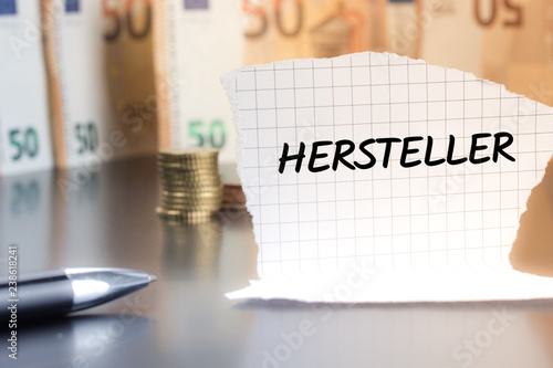 Fotografie, Obraz Hersteller schriftlich auf einem Notizzettel