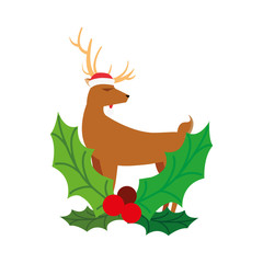 Wall Mural - christmas deer and holly berry decoration