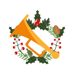 Sticker - christmas trumpet holly berry leaves