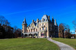 Schadau Castle, built in 1846 - 1854, on the shore of Lake Thun in Switzerland, features romantic and neo-Gothic stylistic elements and is surrounded by a large English garden