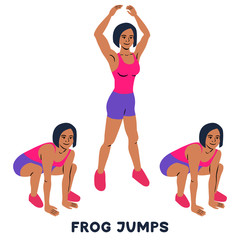 Wall Mural - Frog jumps. Sport exersice. Silhouettes of woman doing exercise. Workout, training.