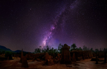 Wall Mural - milky way galaxy, over the lalu in srakaew province;thailand,long exposure photograph, with grain.im