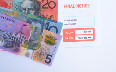 Various kinds of Australia banknotes place over the bill