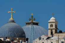 Rooftop Crosses Of The Church Of The Holy Sepulchre In The Old City Of Jerusalem, Israel