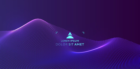 Landscape background. Terrain. Cyberspace grid. 3d technology vector illustration with particle.