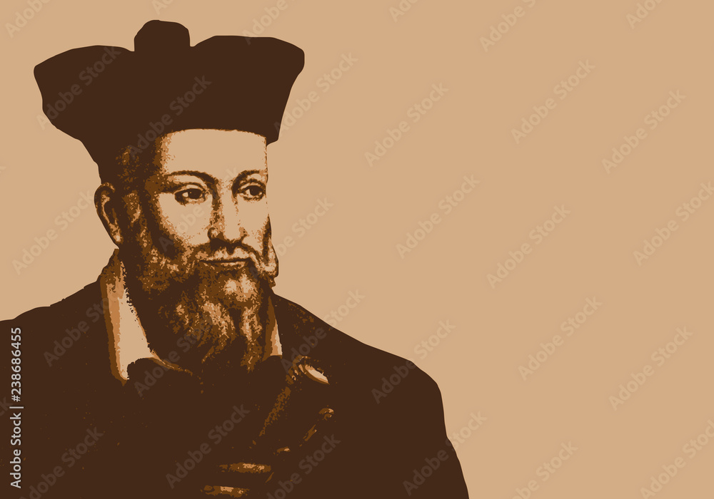 Portrait de Nostradamus, astrologue français du 16ème siècle, célèbre pour ses prophéties - obrazy, fototapety, plakaty 