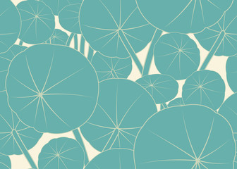 Wall Mural - aquatic round leaves seamless pattern in ivory blue shades