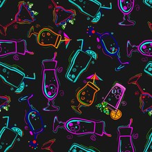 Seamless Pattern With Cocktails. 