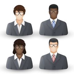 Wall Mural - business people icons. team or group of men and women in glasses, business suits and white shirts. v