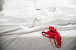 Red pantie on a bedsheet in a love hotel
