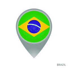 Sticker - Map pointer with the flag of Brazil. Colorful pointer icon for map. Vector illustration.