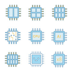 Processors color icons set