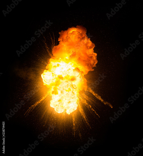 Plakat Realistyczny ognisty wybuch z iskrami nad czarnym tłem