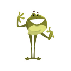 Wall Mural - Green funny smiling frog amfibian animal cartoon character vector Illustration on a white background