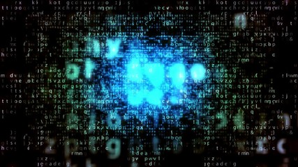 Wall Mural - wonderful 3d rendering of shining celeste matrix letters falling down fast in the black background. 
