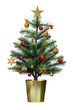 Decorated christmas tree with red and golden ball in the golden pot isolated on white background
