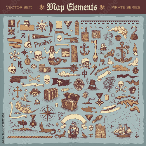 Fotografía Vintage map elements and items