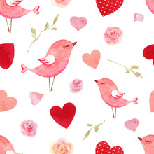 Happy Valentine's Day Watercolor Vector Seamless Pattern.