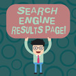 © Zofia - Text sign showing Search Engine Results Page. Conceptual photo Website created to display searching result Man Standing Holding Above his Head Blank Rectangular Colored Board