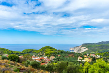 Greece, Zakynthos, Beautiful untouched nature and a small village at the coast