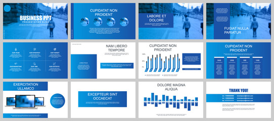 Business presentation slides templates from infographic elements. Can be used for presentation, flyer and leaflet, brochure, corporate report, marketing, advertising, annual report, banner, booklet.