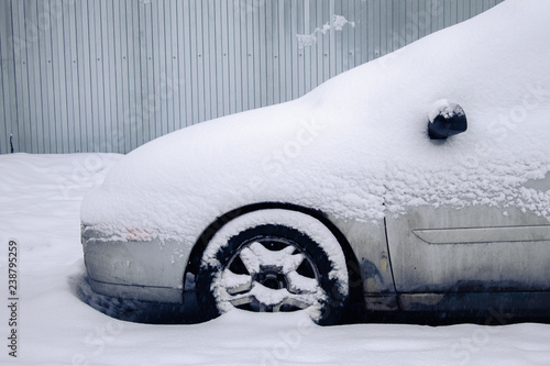 Fotografie, Obraz car covered with snow ,car in the snow,car stuck in the snow
