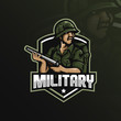 military mascot logo design vector with modern illustration concept style for badge, emblem and tshirt printing. military illustration with a shotgun.