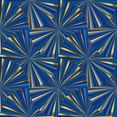 Wall Mural - abstract geometric blue and gold seamless patter