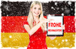 Woman german national flag Merry Christmas Frohe Weihnachten