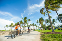 Bright Scenic Morning View Of The Beachfront Promenade In Lummus Park Adjacent To Historic Ocean Drive In South Beach, Miami, Florida