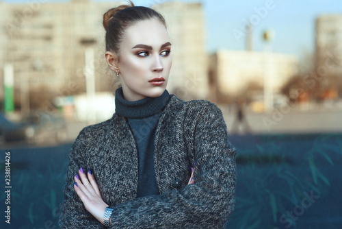Beautiful Young Girl With Perfect Make Up And Hair Slicked Back
