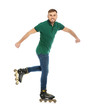 © New Africa - Young man with inline roller skates on white background