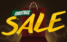 Bag With Ribbon And Magic Golden Sign For Christmas Sales, Vector Illustration