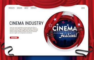 Wall Mural - vector paper cut cinema industry landing page website template