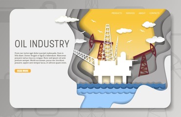 Wall Mural - vector paper cut oil industry landing page website template