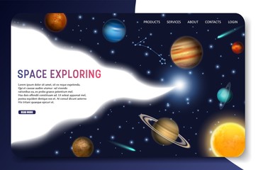 Wall Mural - Space exploring landing page website vector template