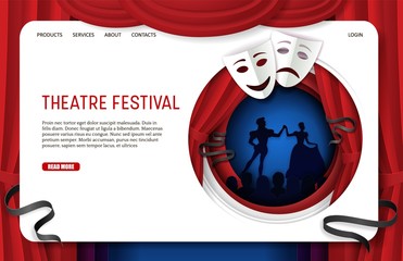 Wall Mural - Vector paper cut theatre festival landing page website template