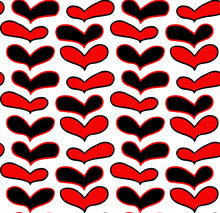 Vector Pattern Of Hand Drawn Red Black Hearts In Doodling Style On White Background